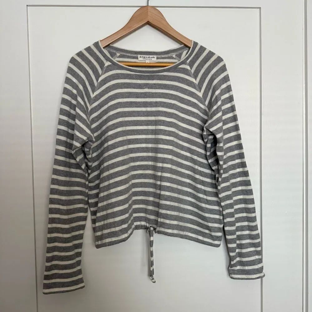 The Lady & The Sailor Anthropologie Top Sz 2 Gray White Striped Coastal Nautical